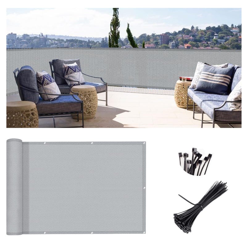 SUNLAX شاشة خصوصية للشرفة SUNLAX 3'x10' رمادية مع غطاء قماش للحماية من الرياح وشبكة ظل مع حلقات حماية من الأشعة فوق البنفسجية للباحات والفناءات والشرفات ودرابزين 90% (نقدم أحجام مخصصة) - Image 1